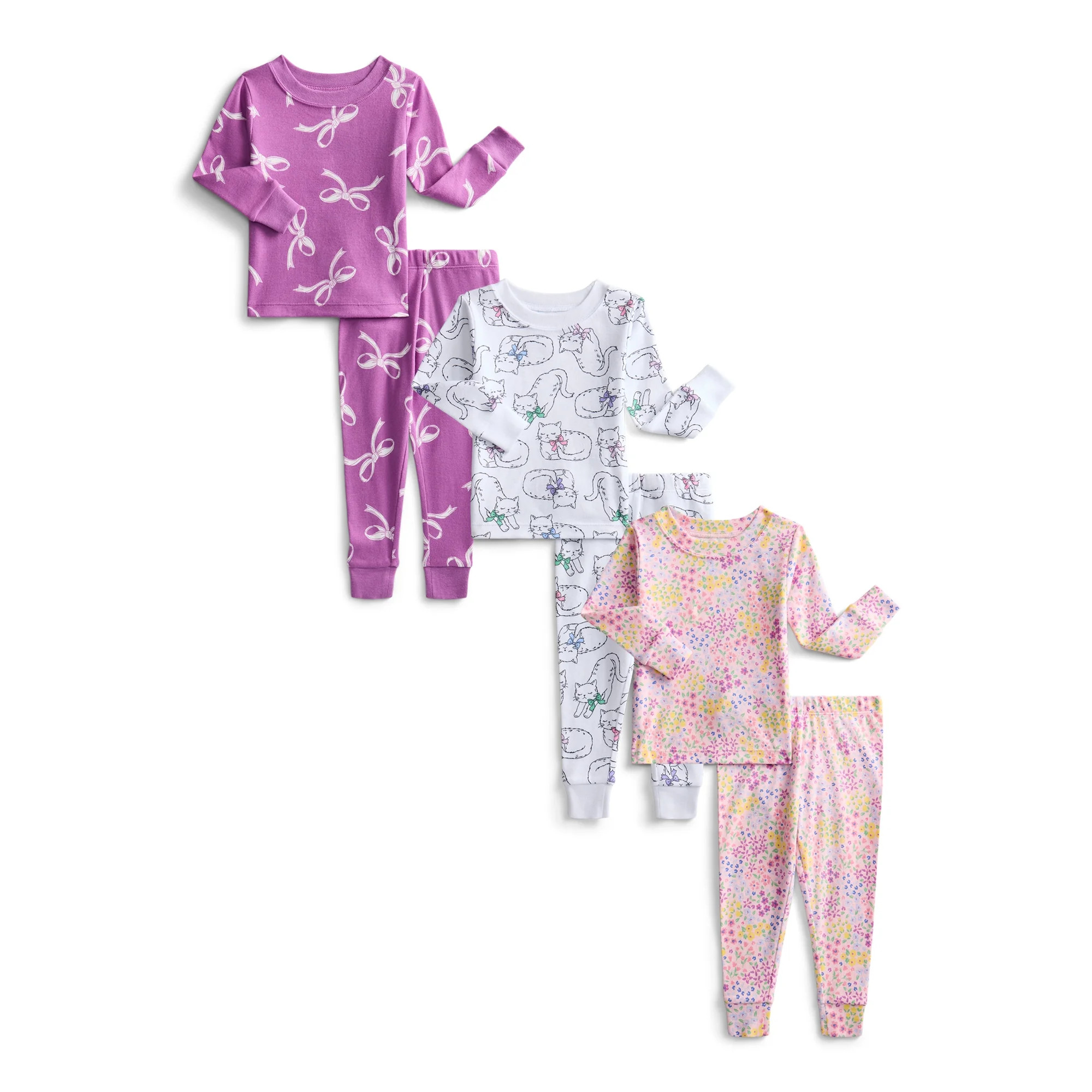 Wonder Nation Toddler Boys or Girls Cotton Long Sleeve Top and Pants Pajama Set, 6-Piece, Sizes 1... | Walmart (US)