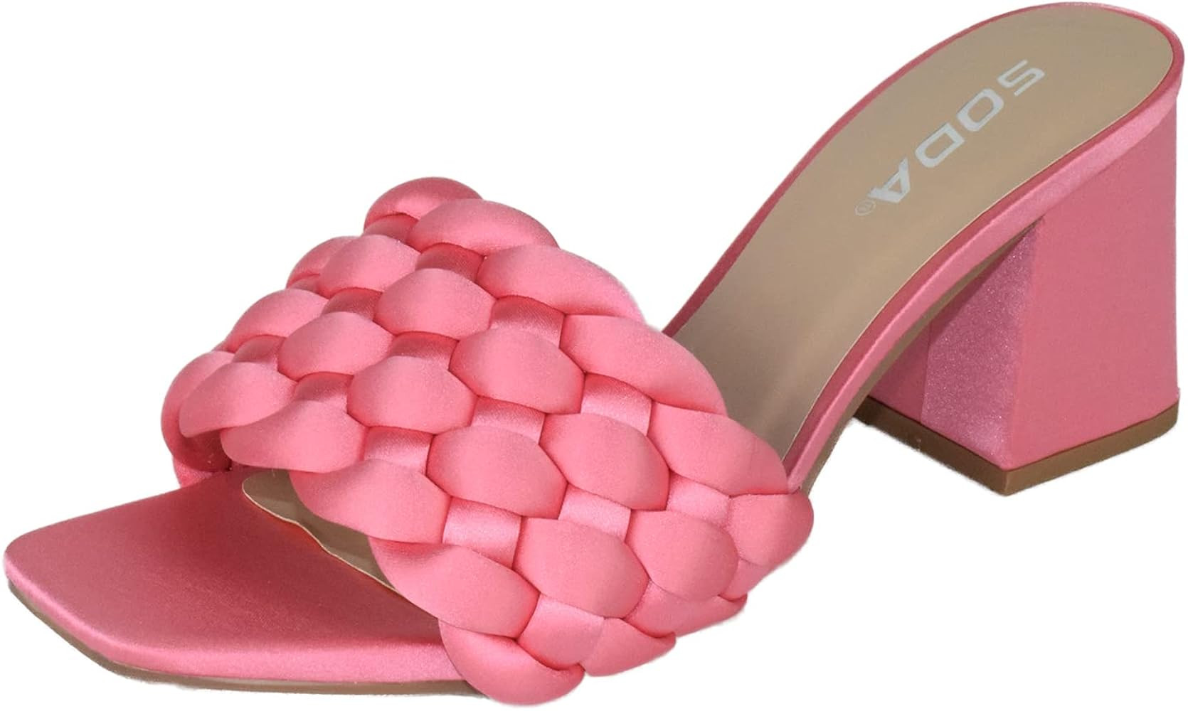 Soda Shoes Women Block High Heel Sandals Braided Band Square Toe Satin SHAUNA-S | Amazon (US)
