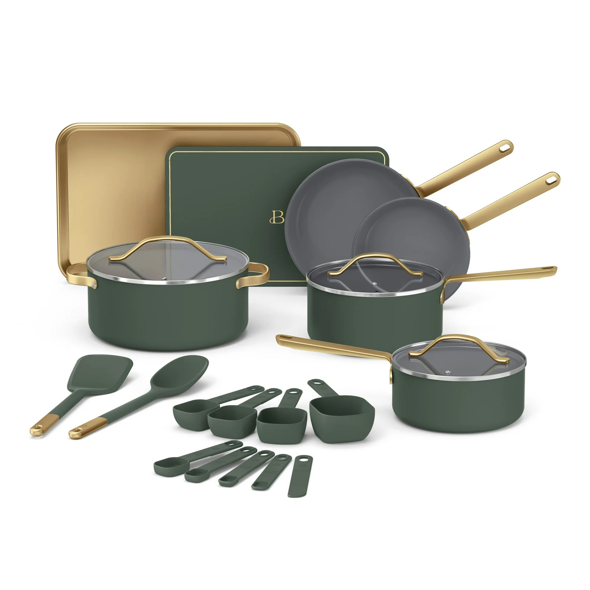 Beautiful 21-Piece Ceramic Nonstick Cookware Set with Pots and Pans, Bakeware, and Kitchen Tools,... | Walmart (US)