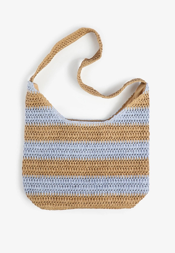 Blue Natural Stripe Raffia Tote Bag | Maurices