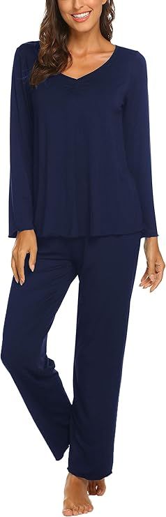 Ekouaer Pajamas for Women Soft Sleepwear Set Long Sleeve Comfy Pjs Top Loose Fit Pj Pants Loungew... | Amazon (US)