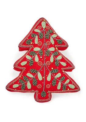 MacKenzie-Childs Holiday Tree Shaped Embroidered Pillow | Belk