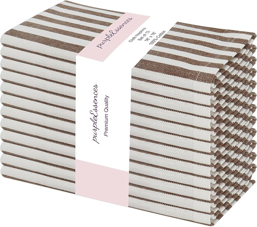 PurpleEssences Plain Striped Cloth Napkins - Set of 12-100% Cotton - 18 x 18 Inch - Fall Thanksgi... | Amazon (US)