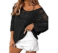 Dokotoo Women's 2024 Spring Summer Crochet Hollow Out 3/4 Sleeve Pullover Sweater Off Shoulder T-... | Amazon (US)