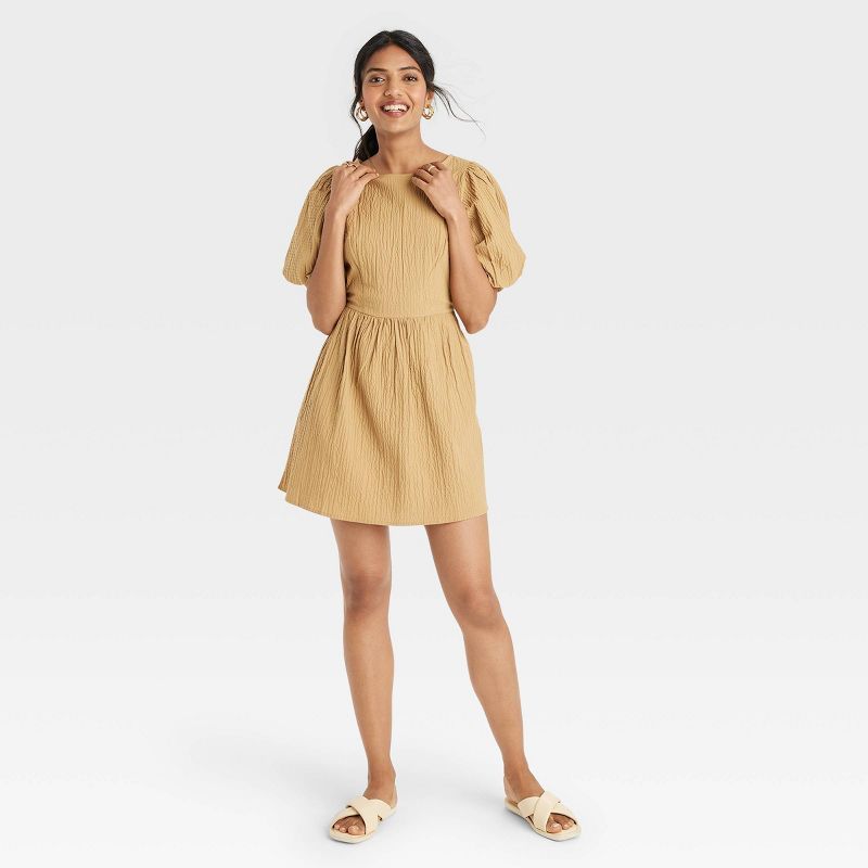 Women's Puff Short Sleeve Back Cut Out Dress - A New Day™ | Target
