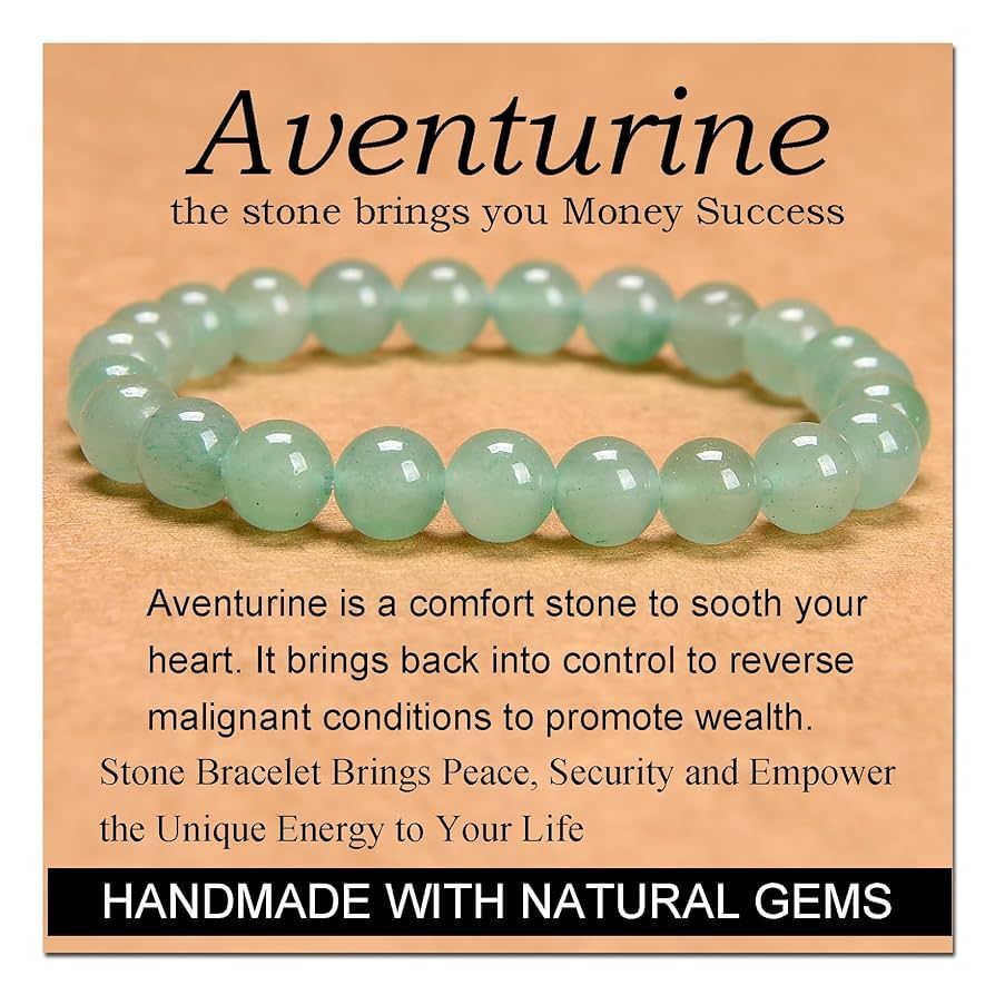 Massive Beads Green Aventurine - Stone of Wealth - Handmade Yoga Stretch Elastic Bracelet Natural... | Amazon (US)