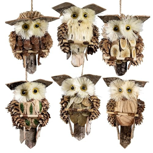 Cartanfill-Woodland Animal Owl Ornaments, Wood and Sisal, Set of 6 Assorted, Christmas Tree, Thanksgiving | Amazon (US)