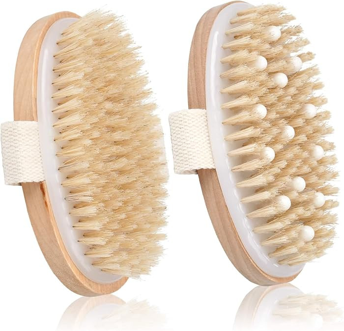2 Pack Dry Brushing Body Brush, Natural Bristle Exfoliating Brush with Massage Nodes, for Lymphat... | Amazon (US)