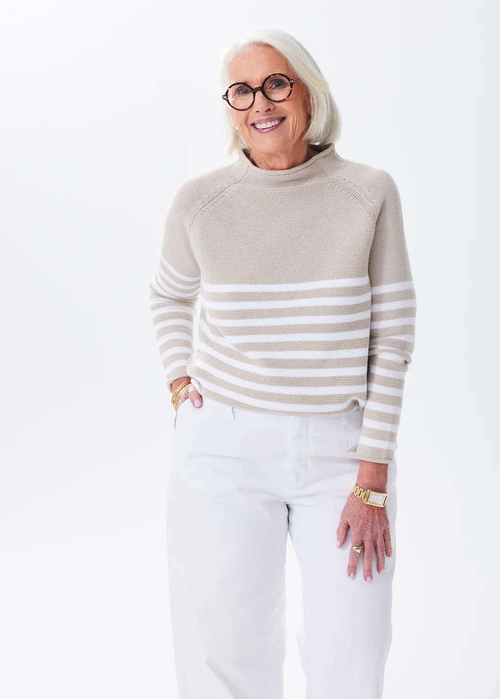 The Cotton Mock Neck - Striped | Alice Walk