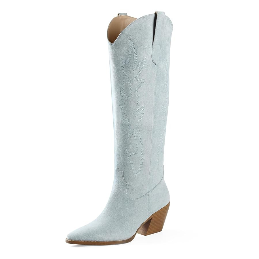 iiimmu Cowgirl Boots Women Knee High Boots Pointed Toe and Block Heel Cowboy Suede and Faux Leath... | Amazon (US)
