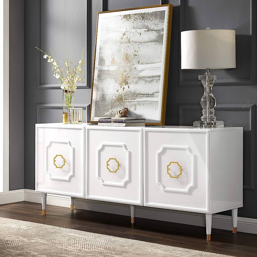 Inspired Home Sideboard - White | Design: Belen | 3 Doors | Brushed Finish Gold Handle and Leg Ti... | Amazon (US)