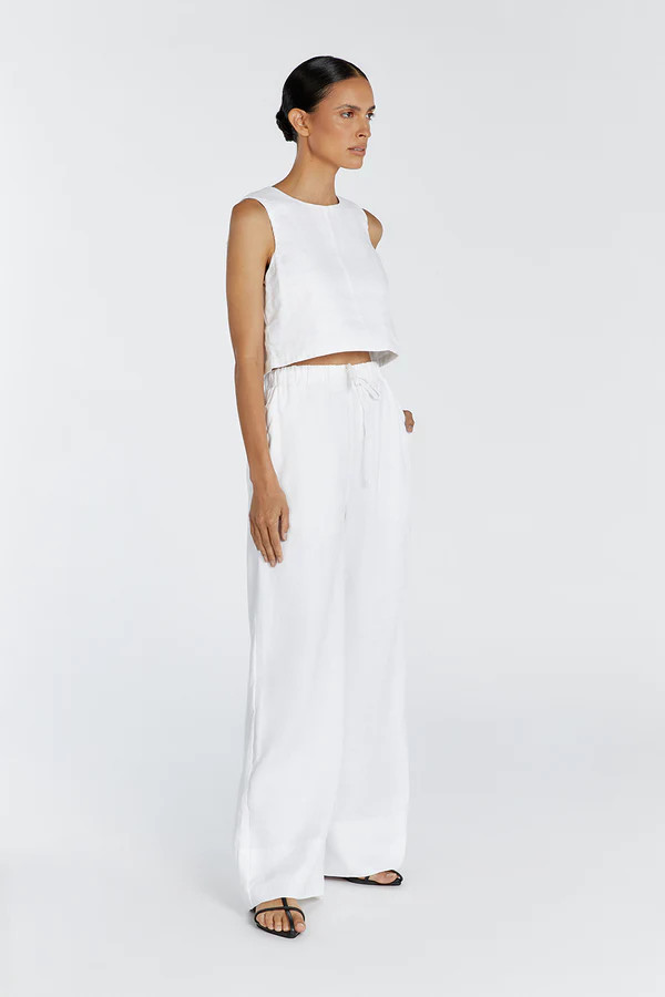 GINA WHITE LINEN ELASTIC WAIST PANT | DISSH
