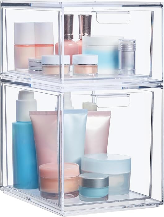 STORi Audrey Stackable Clear Bin Plastic Organizer Drawers | 2 Piece Set | Organize Cosmetics and... | Amazon (US)