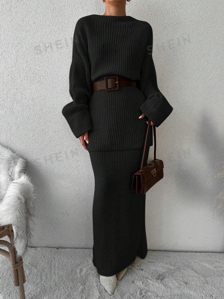 SHEIN Vrouwen Effen kleur Tweedelig Truien Sets Zonder riem | SHEIN