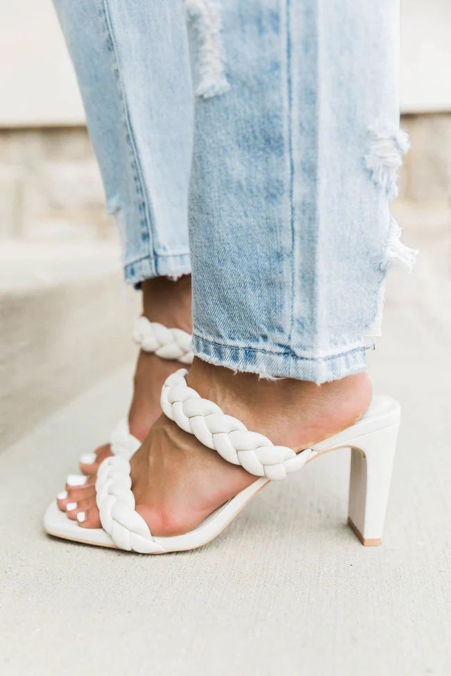 Hallie White Double Braided Block Heels | The Pink Lily Boutique