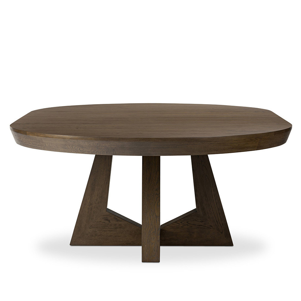 Zylvia Rustic Dark Brown Solid Oak Wood Extendable Round Dining Table - 60-94.02"W | Kathy Kuo Home