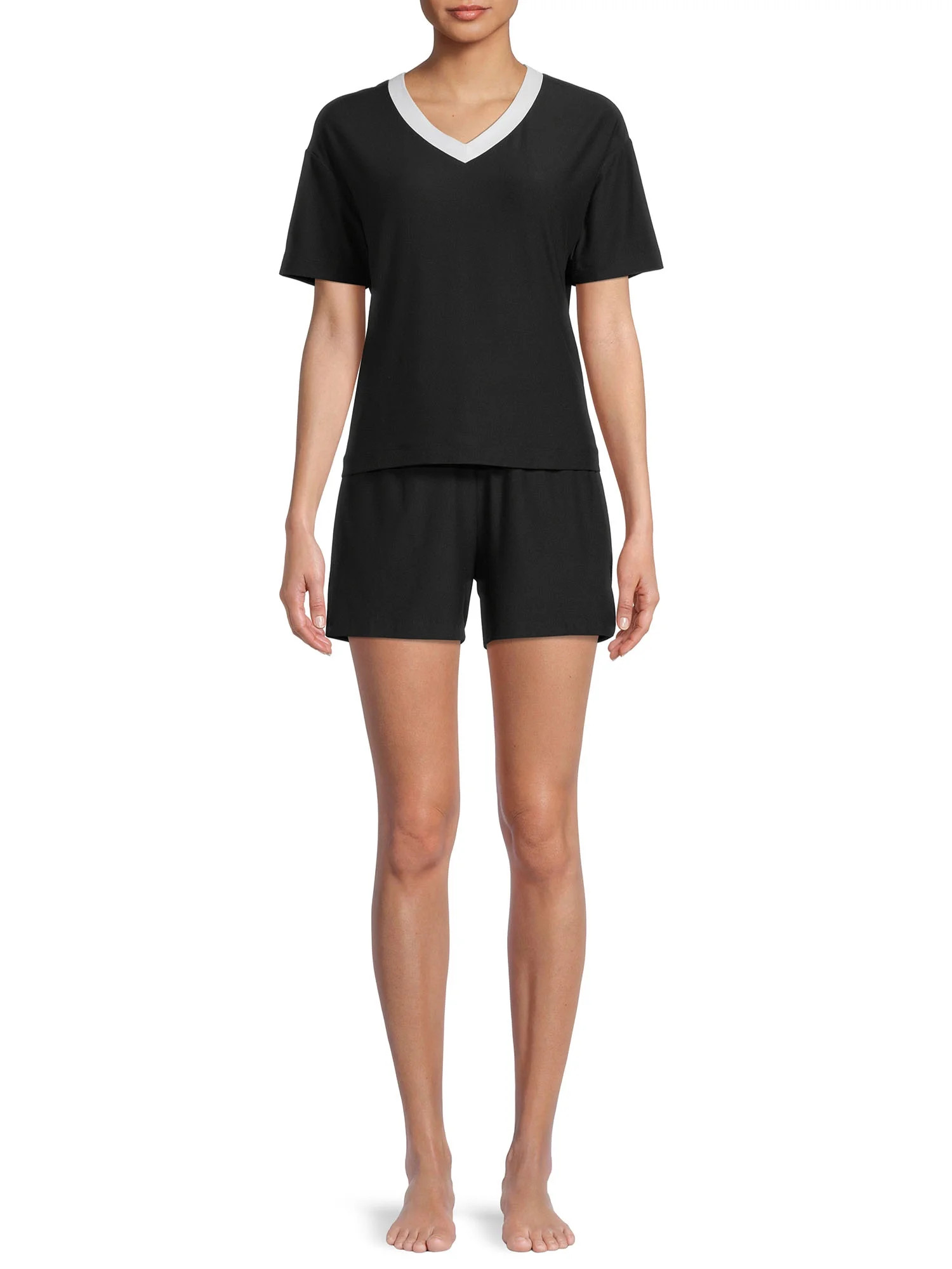 Lissome Women's and Women's Plus Short Sleeve V-Neck Top and Short Set, 2-Piece | Walmart (US)