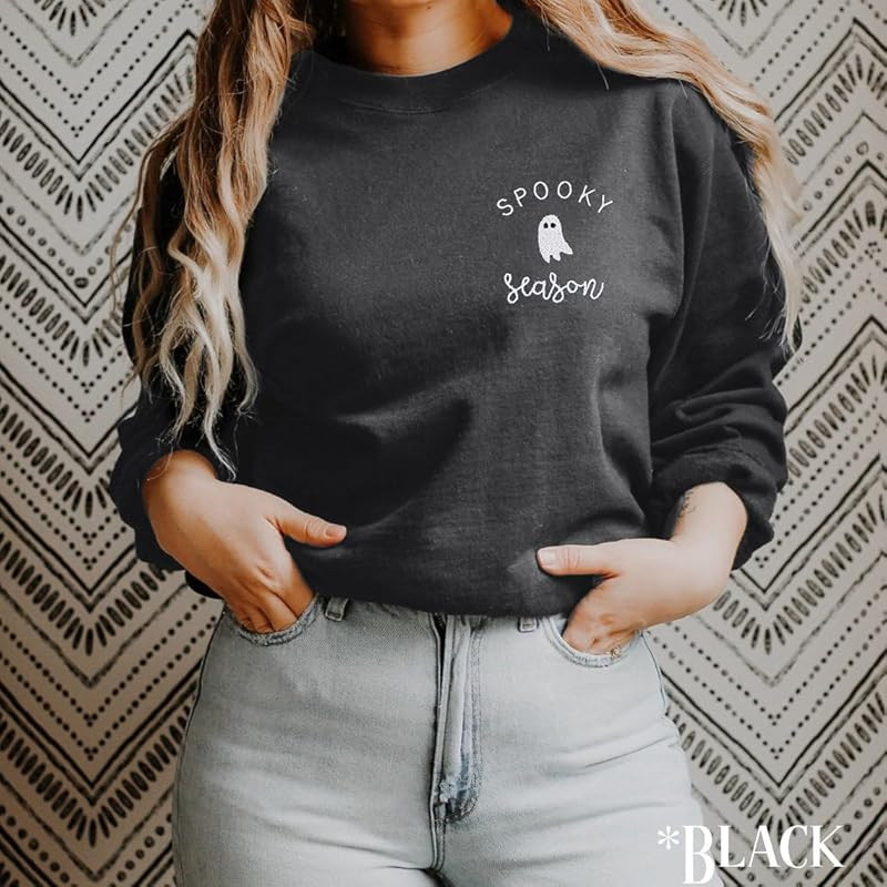 LOTUCY Halloween Sweatshirt Women Cute Spooky Season Sweatshirts Ghost Fall Embroidered Sweater P... | Amazon (US)