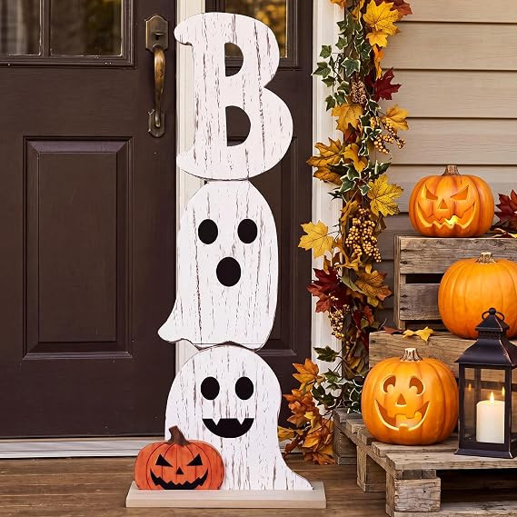Halloween Boo Porch Sign Pumpkin Outdoor Ghost Sign for Front Porch | Amazon (US)