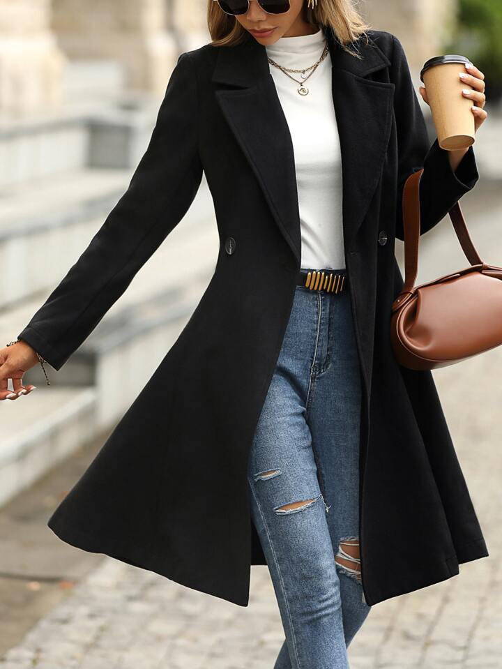 Lapel Collar Double Button Overcoat | SHEIN