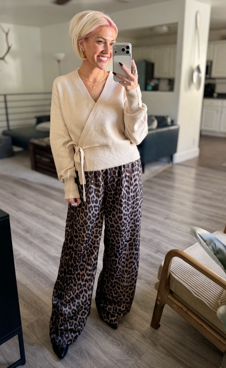 Leopard print pants are a must-have for fall and these are tall-girl friendly!!  Sweater: Medium // Pants: Medium // Shoes: TTS 

 #LTKootd #LTKSaleAlert #LTKTall