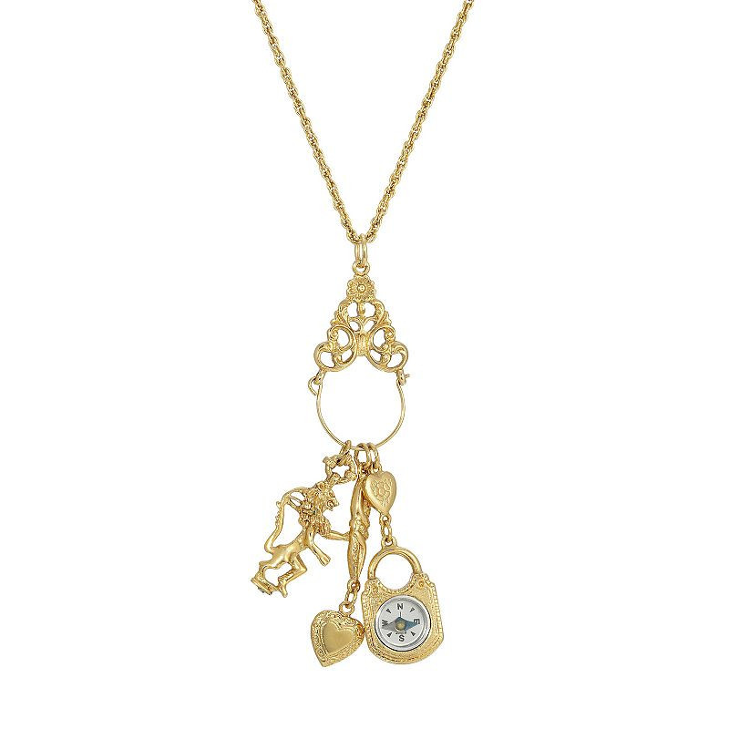 1928 Compass Heart Charm Necklace, Women's, Gold Tone | Kohl's