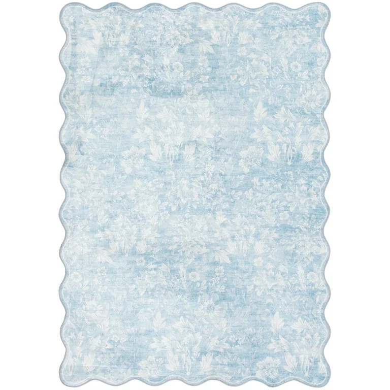 Mainstays Blue Feather Faux Fur Scalloped Indoor Area Rug, 5'x7' | Walmart (US)
