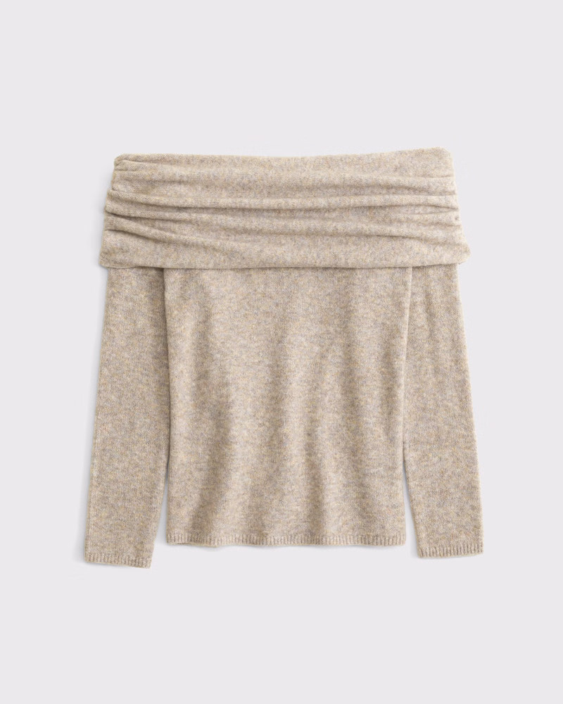 Abercrombie & Fitch Women's Foldover Off-The-Shoulder Sweater in Sand - Size XL | Abercrombie & Fitch (US)