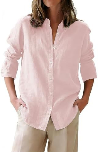 siliteelon Button Down Shirts for Women Oxford Shirt Cotton Dress Shirts Collared Long Sleeve Wri... | Amazon (US)