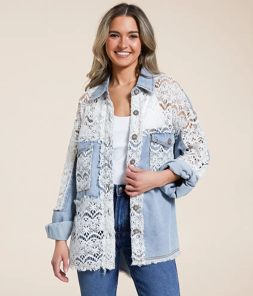 Pieced Lace Oversized Denim Jacket | Buckle