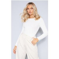 Cream Ribbed Knit Long Sleeve Bodysuit | PrettyLittleThing CAN