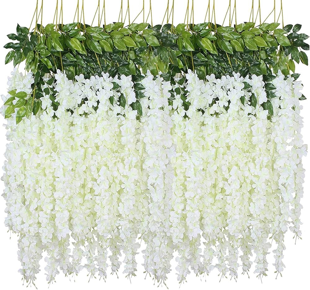 WEISPARK Fake Hanging Flowers - 12 Pieces 3.75 Feet/Piece Artificial Wisteria Vine Ratta Hanging ... | Amazon (US)