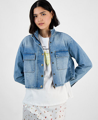 And Now This Women's Mock-Neck Cropped Denim Jacket, Exclusively at Macy's - Macy's | Macy's