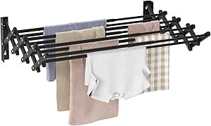 FKUO Metal Folding Clothes Drying Rack, Wall Mounted Clothes Hanger Rack, Retractable Collapsible... | Amazon (US)