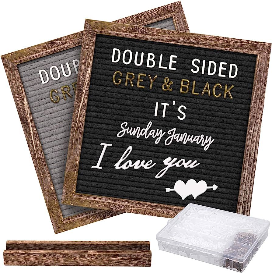 Double Sided Felt Letter Board with Rustic 10x10 Wood Frame,750 Precut Letters,Months & Days & Ex... | Amazon (US)