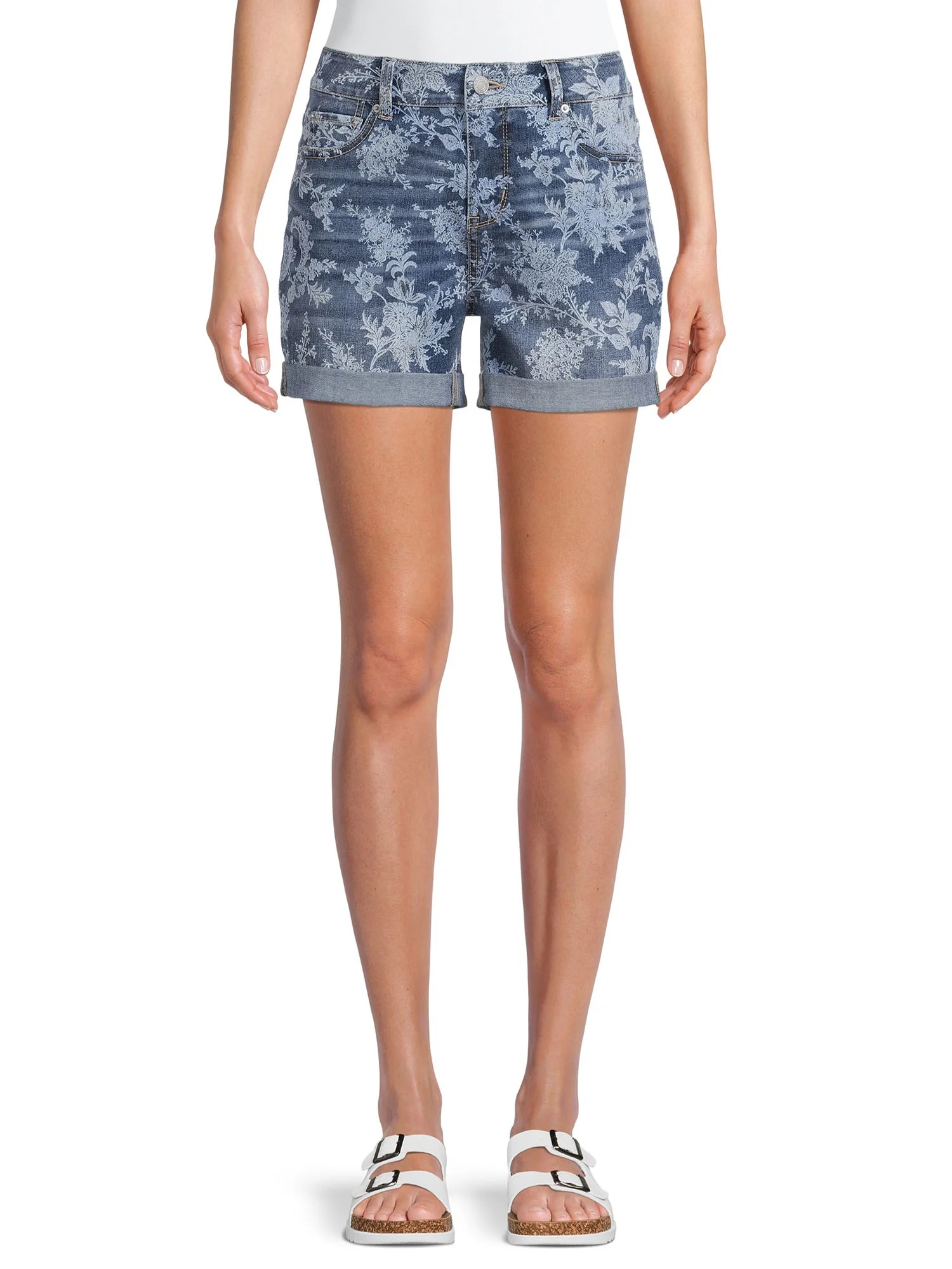Time and Tru Women's Stretch Denim Double Roll Cuff Shorts | Walmart (US)