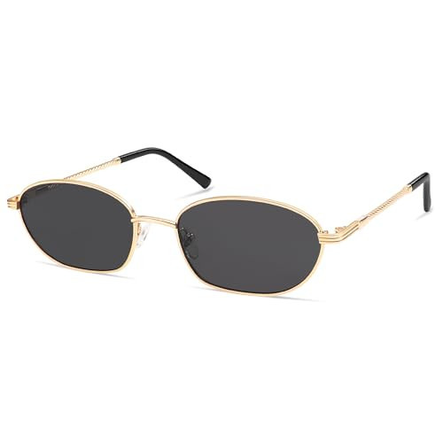 Appassal Retro Small Oval Sunglasses for Women Men Vintage 90s Style Hexagonal Trendy Metal Sun Glasses AP3716 Gold/Grey | Amazon (US)