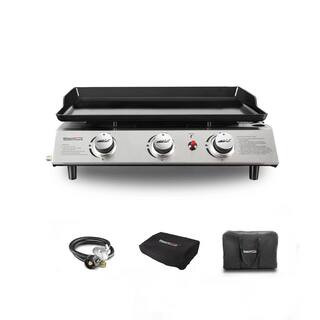 24 in. 3-Burner Flat Top Grill Portable Gas Griddle with Regulator, Cover and Carry Bag, Outdoor ... | The Home Depot