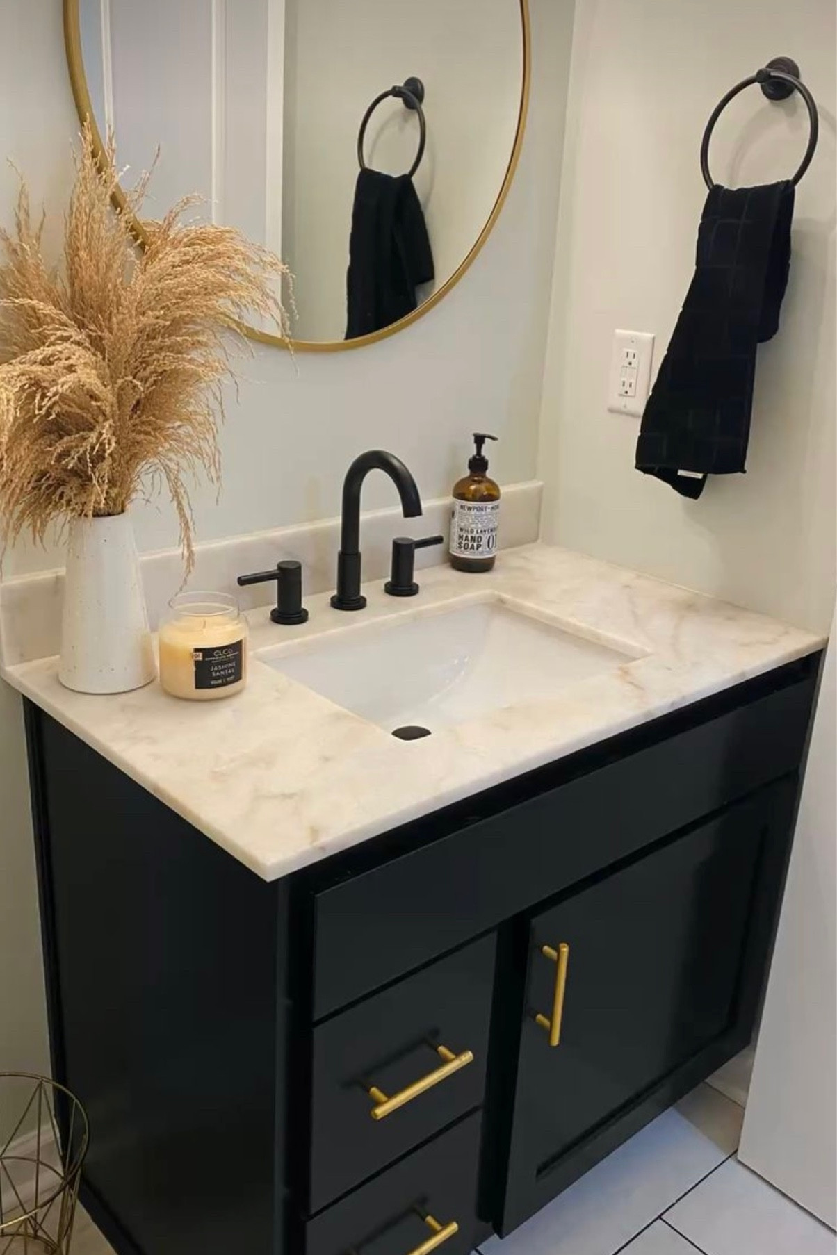 I love my renovated half bathroom😍 I have linked everything I added and painted the original vanity black!

#LTKstyletip #LTKhome