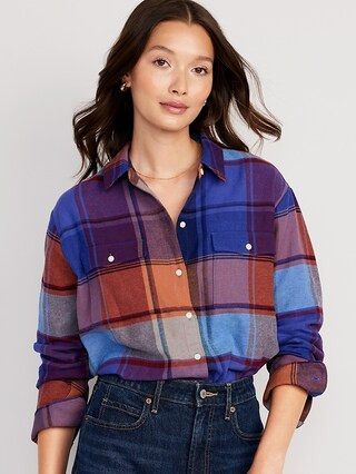 Oversized Flannel Boyfriend Shirt for Women | Old Navy (US)