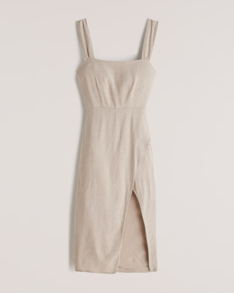Wrap-Front Linen Midi Dress | Abercrombie & Fitch (US)