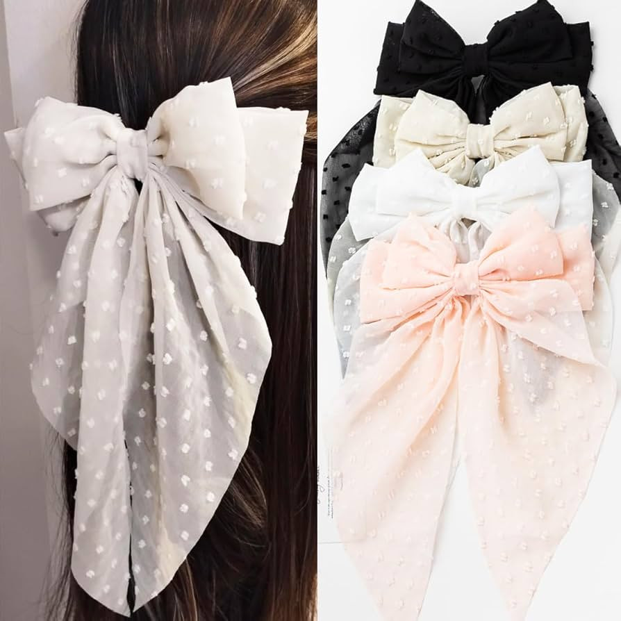 Large Hair Bows 4 PCS Ribbon Bow for Women,Hair Bows for Women,Hair Ribbons,Oversized Long-tail C... | Amazon (US)
