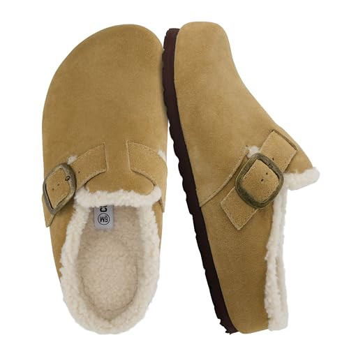 CUSHIONAIRE Haven Genuine Leather Clogs for Women – Faux Fur Lined Slip-On Womens Shoes with Co... | Amazon (US)