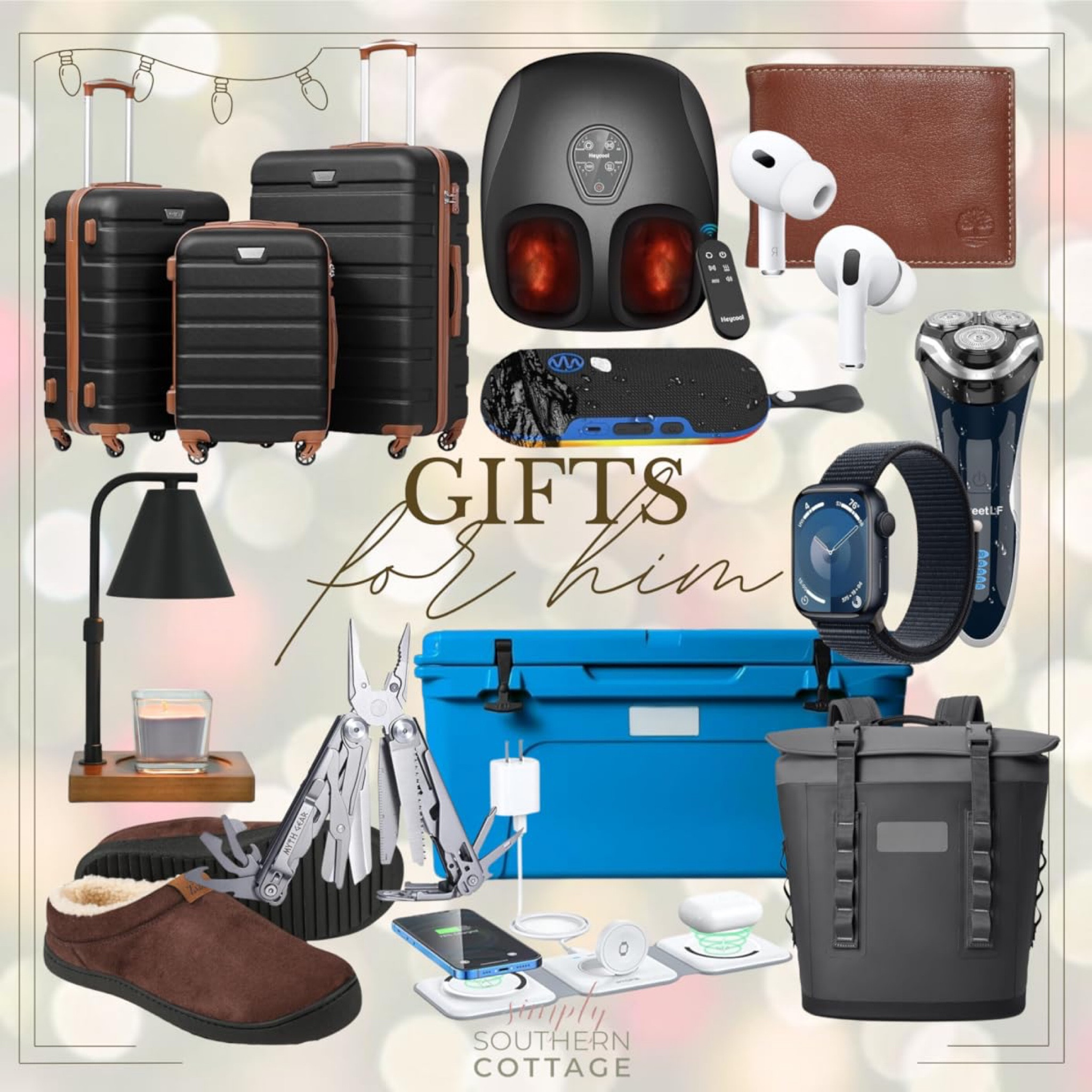 Here are the perfect gift ideas for him! 

gift guide - gift ideas - gifts for him - gifts for your husband - luggage - airpods - yeti cooler - slippers - wireless charging station - wallet - foot massager - bluetooth speaker 

#LTKGiftGuide #LTKHoliday #LTKSeasonal