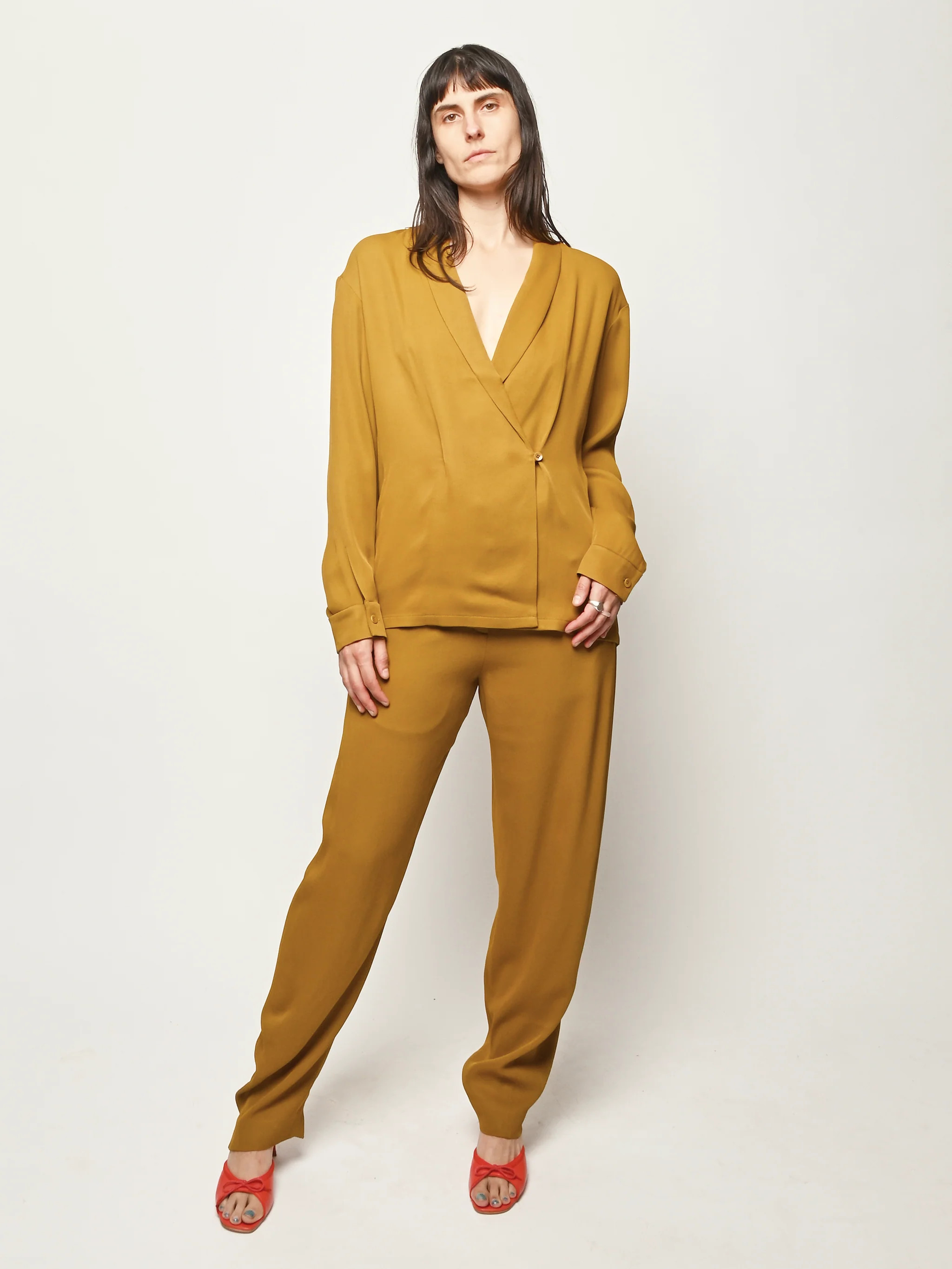 Mustard Eco Acetate Viscose Wrap Shirt Jacket | Shop.app