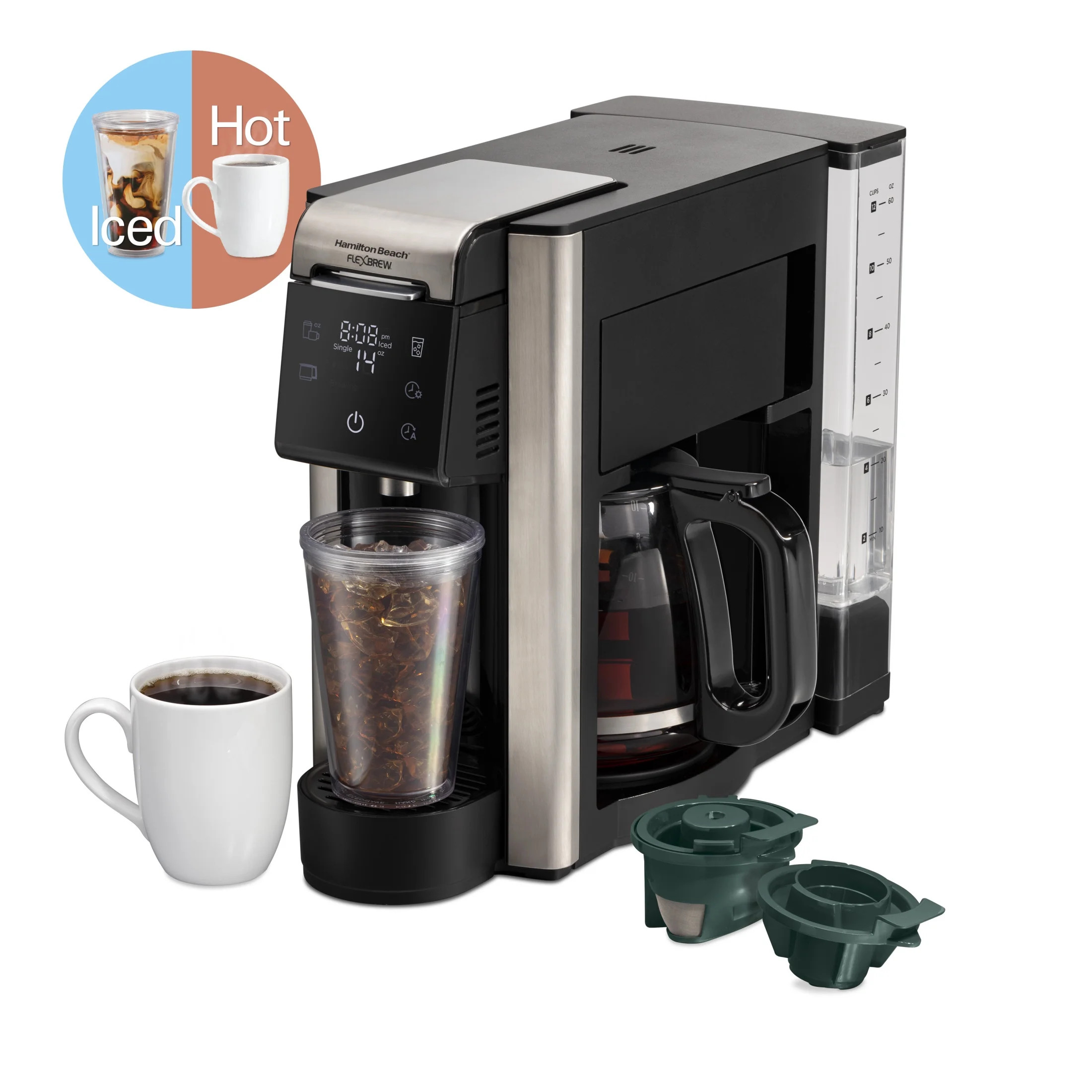Hamilton Beach FlexBrew 5-in-1 Coffee Maker, Single Serve, 12-Cup Coffee Pot, Hot & Iced, K Cup Pod Compatible or Grounds, Black | Walmart (US)