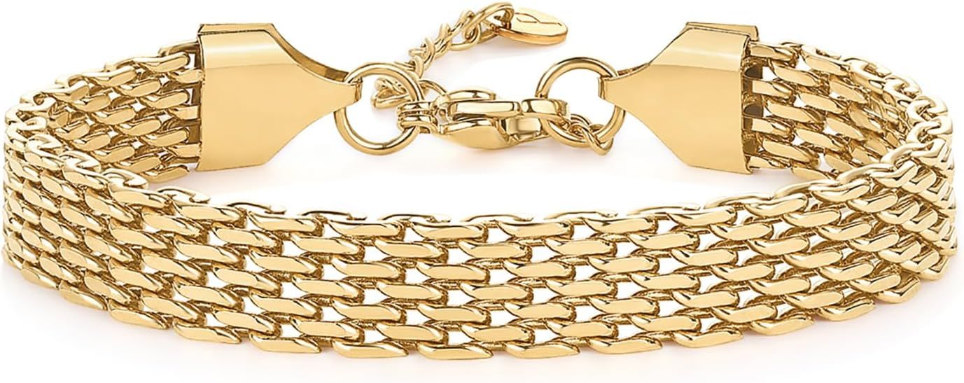 PAVOI 14K Gold Plated Chunky Chain Adjustable Bracelet for Women | Stainless Steel Lightweight Tr... | Amazon (US)