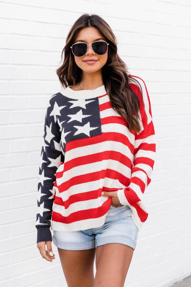 My Last Wish American Flag Ivory Sweater | The Pink Lily Boutique