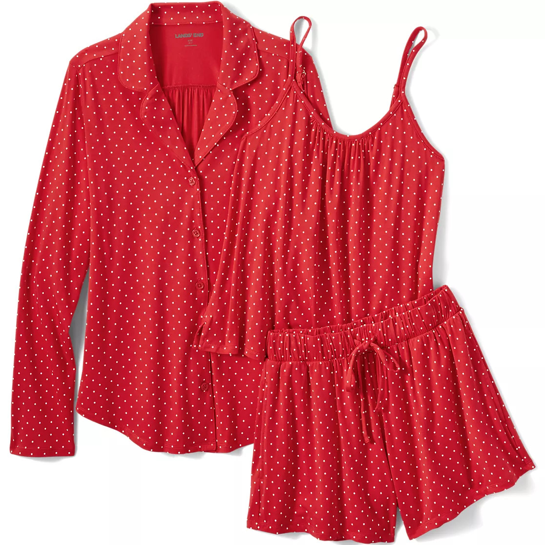 Women's Cooling 3 Piece Pajama Set - Long Sleeve Top Cami and Shorts | Lands' End (US)