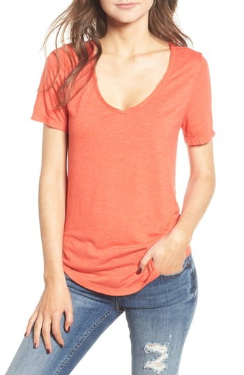Women's Bp. Raw Edge V-Neck Tee, Size XX-Small - Red | Nordstrom